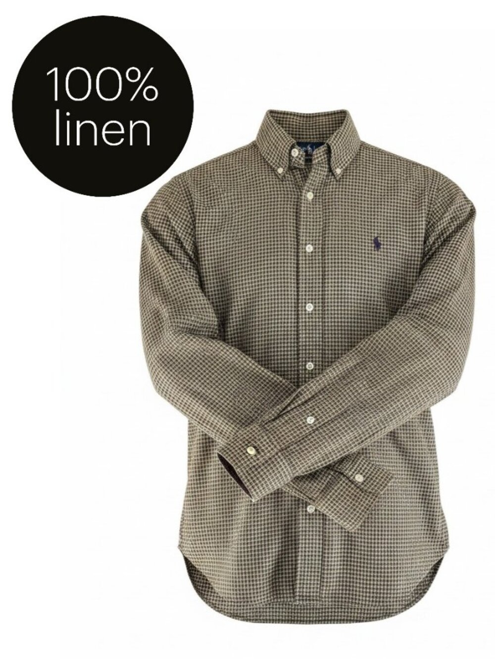 POLO RALPH LAUREN Brown Check Linen Button Down Classic Fit Shirt m